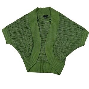 Y2K APT 9 Green Crochet Kimono Cropped Cardigan Dolman Sleeve Open Front Women S